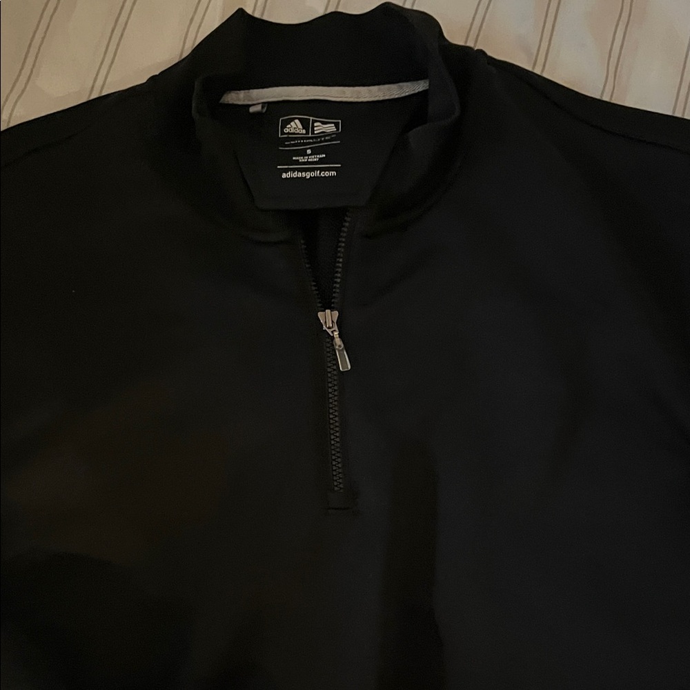 adidas Black Zip-Up Sweater with White Sleeve Stripes - Picture 3 of 6